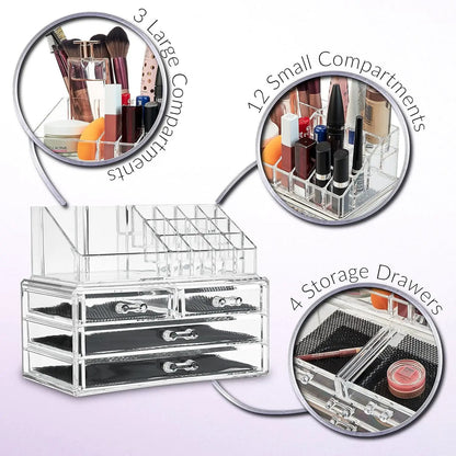 Stylish Acrylic Makeup Organizer for Women & Teens - 4-Tier Clear Storage Box for Cosmetics, Jewelry & Skincare - Perfect for Bathroom & Dressing Table by All Mart Bristol Ltd