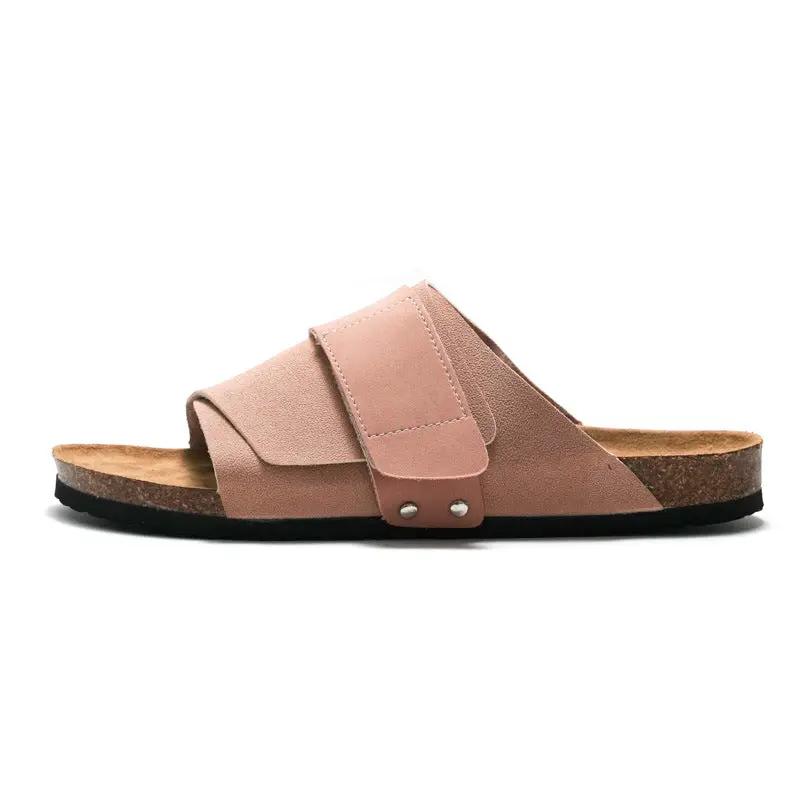 Couple Beach Wear Leather Surface Cork Sandals by Dropshipman