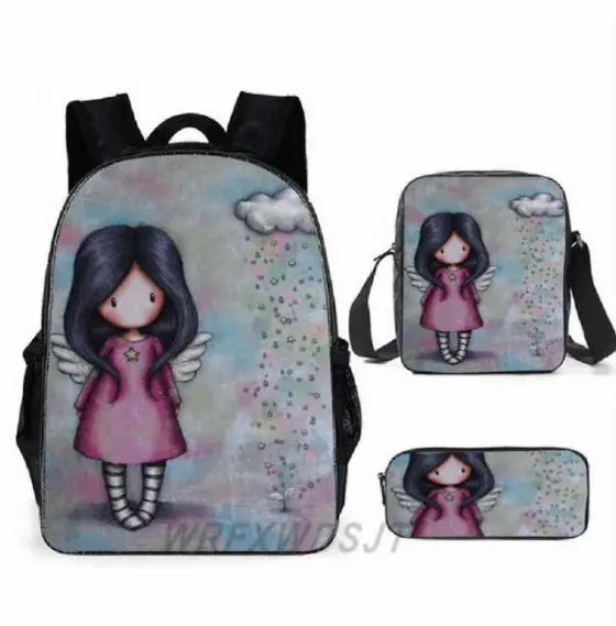 2026 Popular Youthful Anime Santoro Gorjuss 3D Print 3pcs/Set Student Travel bags Laptop Daypack Backpack Shoulder Bag Pencil by All Mart Bristol Ltd