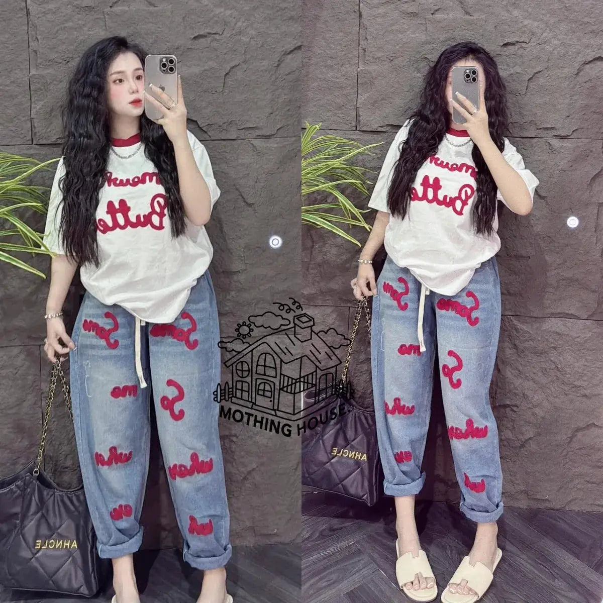 Retro Fashion Suit Women's Summer New Letter Printing Short-sleeved Milk Silk Wide-leg Pants Two-piece Set by All Mart Bristol Ltd