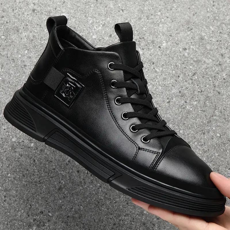 High-top Men's Shoes Winter Men's Leather Shoes Leather Casual by Dropshipman