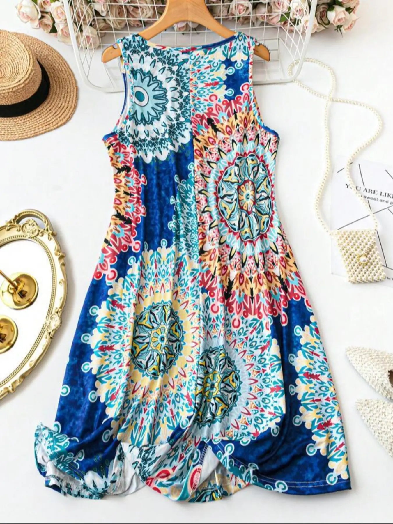 Plus Size Women'S All over Print Sleeveless Vest Dress, Basic Boho Tank Dress, Perfect for Vacation and Home Use, Comfortable and Stylish, Casual Wear by All Mart Bristol Ltd