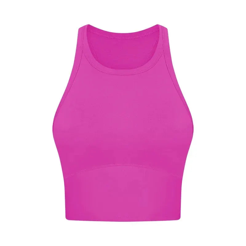 Built-in chest patch, high-end women's yoga vest, nude feel Leica gym exercise sports bra, hanging neck style by All Mart Bristol Ltd