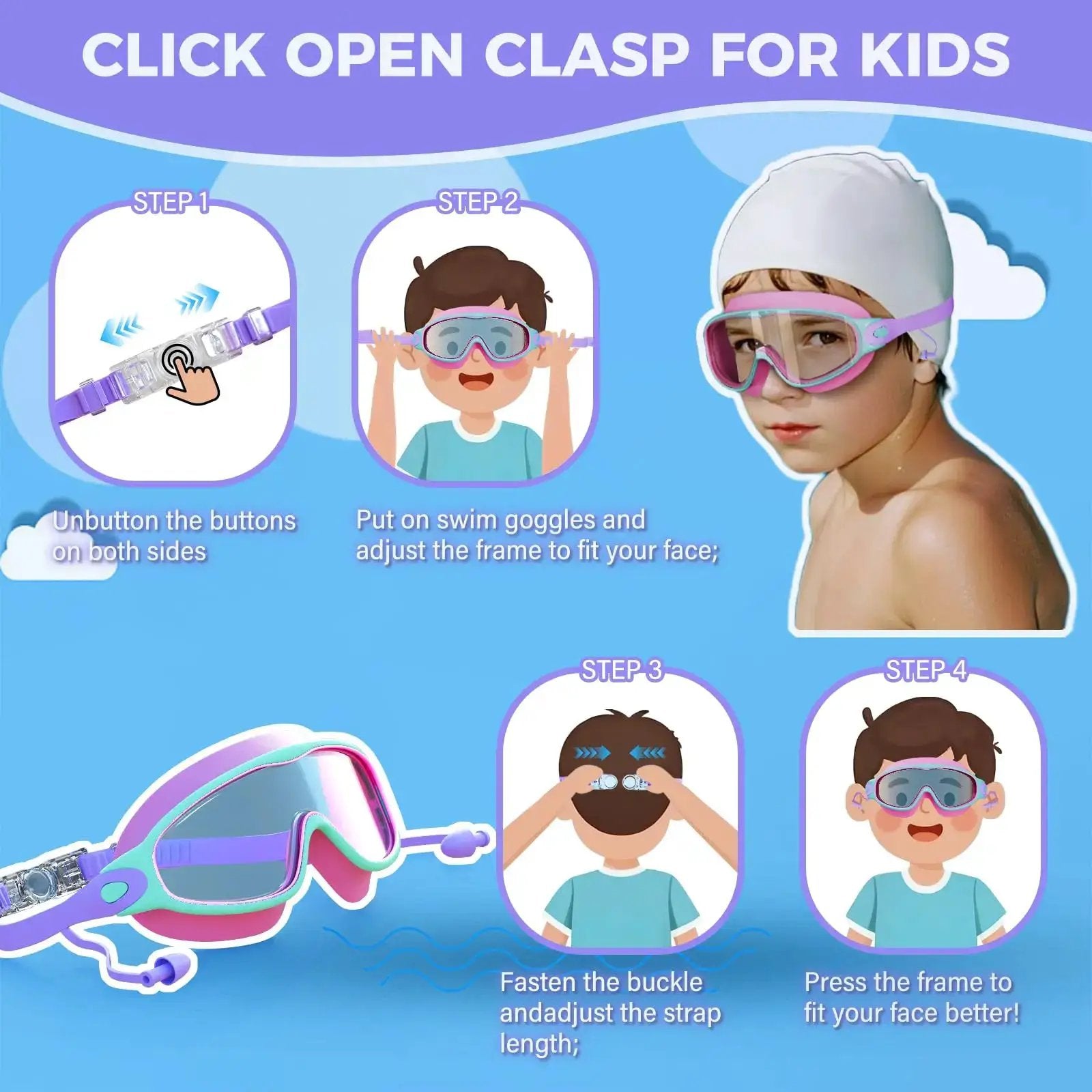 MERSUN 3 Pack Swimming Goggles, Kid Goggles with Earplugs Large Frame Anti-Fog/Uv Wide View Swim Goggles Boys Girls 4-12 by All Mart Bristol Ltd
