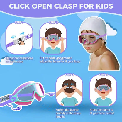 MERSUN 3 Pack Swimming Goggles, Kid Goggles with Earplugs Large Frame Anti-Fog/Uv Wide View Swim Goggles Boys Girls 4-12 by All Mart Bristol Ltd