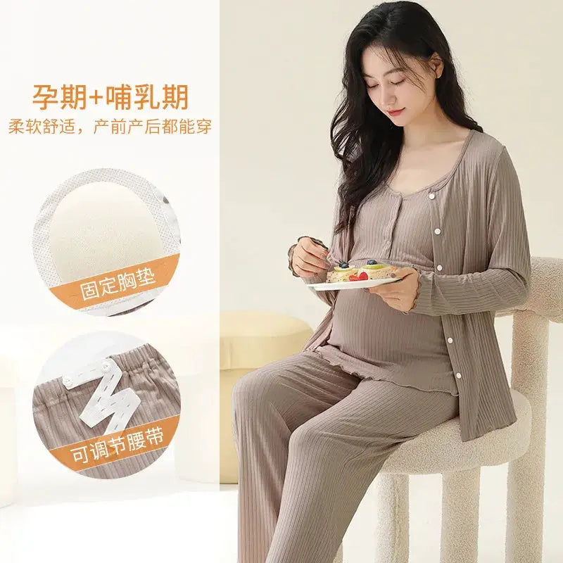 Modal Maternity Nursing Robe Set 3 Piece Postpartum Breastfeeding Pajamas with Chest Pads Hospital Labor Delivery Pregnancy Pjs by All Mart Bristol Ltd