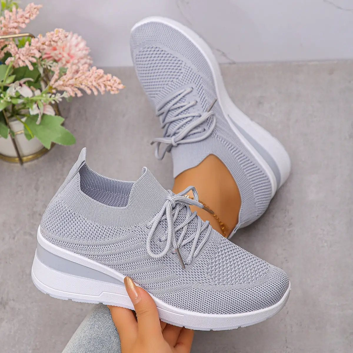 Knitted Breathable Multi-colored Slip-on Casual All-match Flyknit Sneakers by Dropshipman
