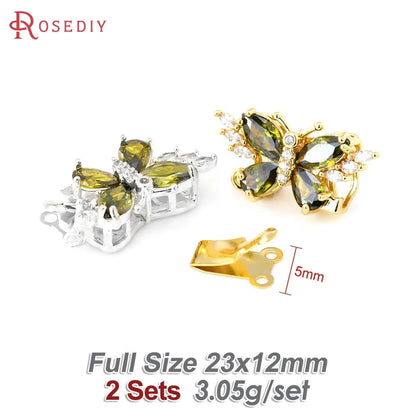 18K Gold Color Brass and Zircon Butterfly 1 Line and 2 Line Necklaces Connect Clasps Diy Jewelry Making Accessories Materials