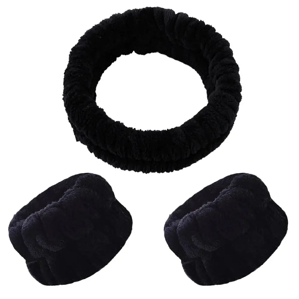 Coral Velvet Facial High-elastic Makeup Hairband Face Wash Wristband Set-face Wash, Facial Mask, Skin Care by All Mart Bristol Ltd