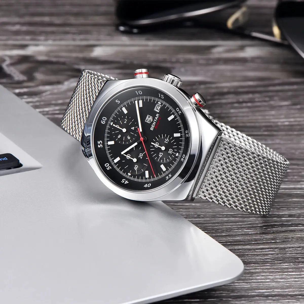 BENYAR Top Luxury Brand Men's Business Leisure Watch Mesh Band Quartz Timing Men's Watch 30 Meter Waterproof by All Mart Bristol Ltd
