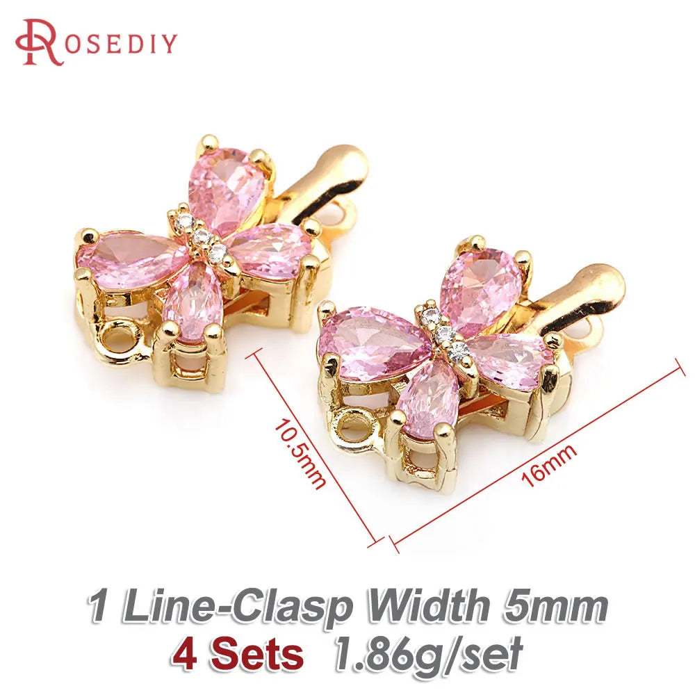 4 Sets 18K Gold Color Brass and Zircon Butterfly 1 Line and 2 Line Necklaces Connect Clasps Diy Jewelry Making Accessories by All Mart Bristol Ltd
