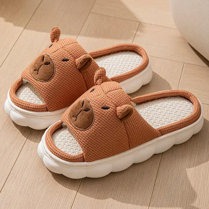 Open Toe Couple Indoor Non-slip Linen Slippers by Dropshipman