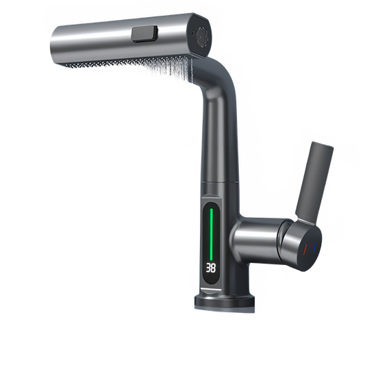 Waterfall Temperature Digital Display Basin Faucet Lift Up Down Stream Sprayer Hot Cold Water Sink Mixer Wash Tap For Bathroom by All Mart Bristol Ltd