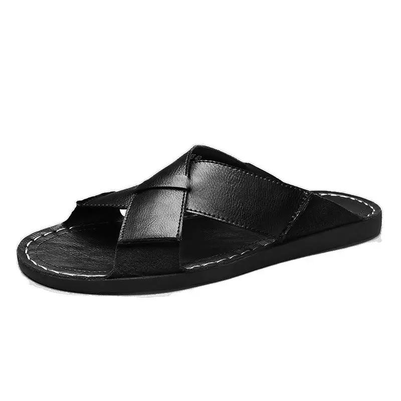 Summer New Genuine Leather Men's Breathable Casual Slip-on Beach Sandals by Dropshipman