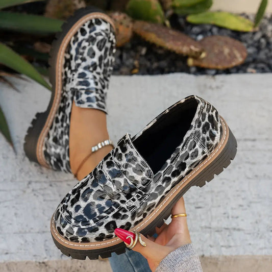 New Autumn Leather Belt-Buckle Patent Leather Leopard-Print Vintage Womens Shoes by Dropshipman