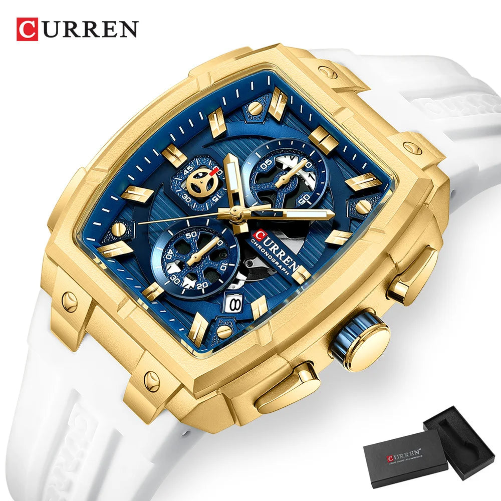 CURREN Luxury Vintage Watch for Men Sports Chronograph Quartz Wristwatches with Silicone Strap,Date,Luminous by All Mart Bristol Ltd