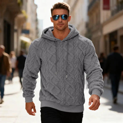 Plush Hooded Sweatshirt Winter Warm Long-sleeved Pullover Top Men's Casual Solid Color Fleece Hoodie Clothing by Dropshipman