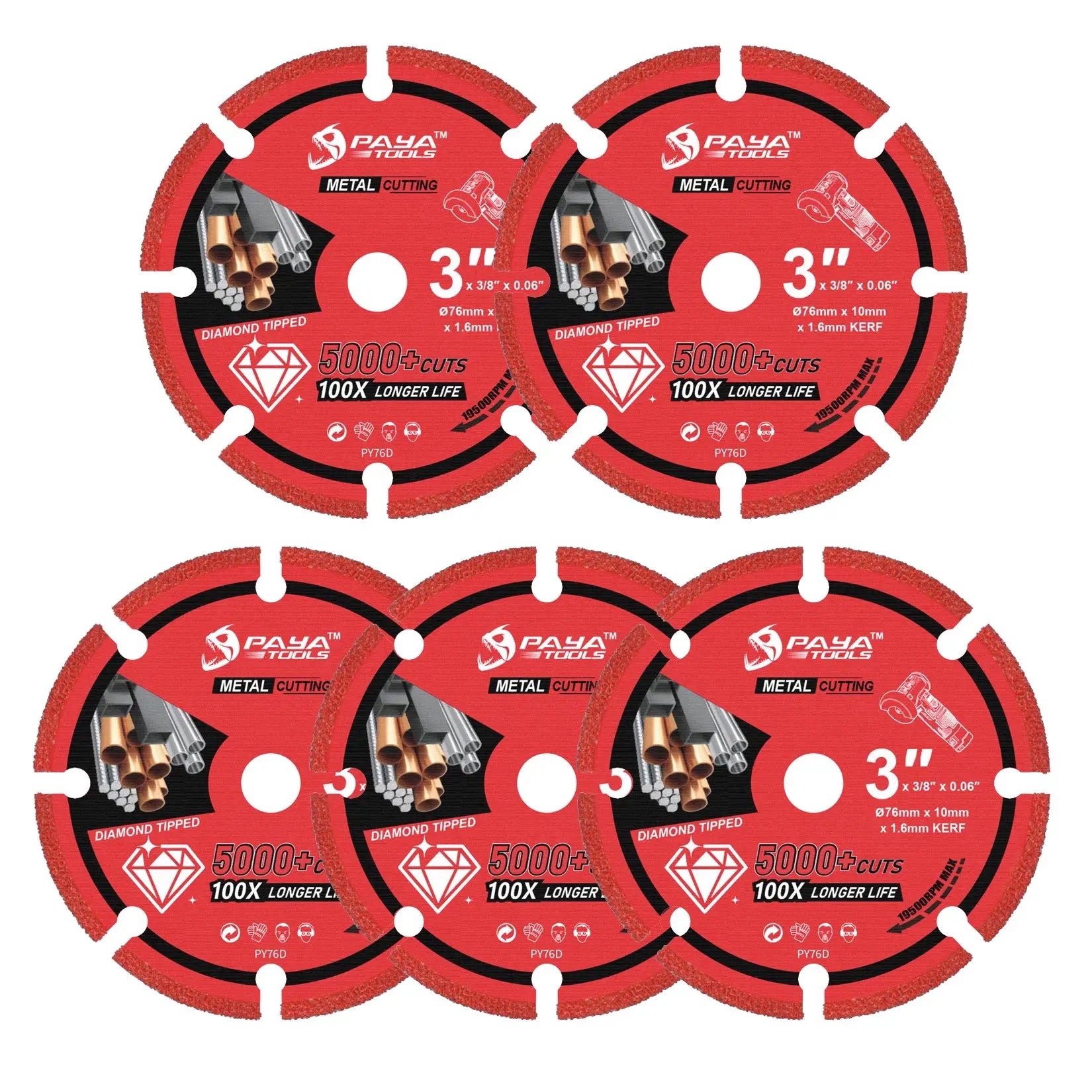 PAYA 5PCS Diamond Tipped Cutting Wheel Set 3Inch Circular Diamond Cutting Edge Blade for Steel Plate Stainless Steel Rebar Cut by All Mart Bristol Ltd