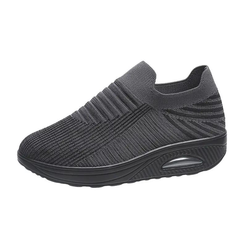 New Stripe Design Mesh Shoes Fashion Slip On Air Cushion Shoes Breathable Round-toe Flats Women by Dropshipman