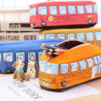 Creative Animal School Bus Stationery Canvas Pencil Case Storage Organizer Pencil Bag Gift Office School Stationery Supply by All Mart Bristol Ltd