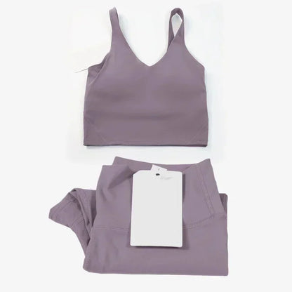 Classic women's 2-piece yoga outfit: U-shaped camisole top & high-waisted nude-feel leggings, suitable for fitness and workout. by All Mart Bristol Ltd