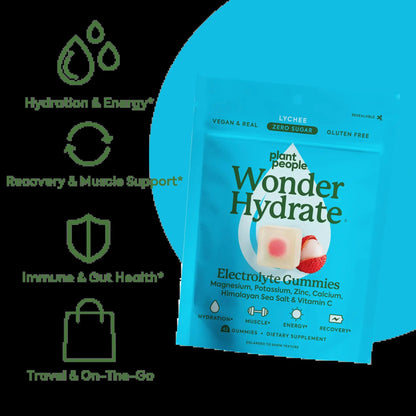 Wonderhydrate Electrolyte Gummies by Plant People - Zero Sugar, Dual-Layer Hydration Gummies - Salty Lychee Flavor by All Mart Bristol Ltd