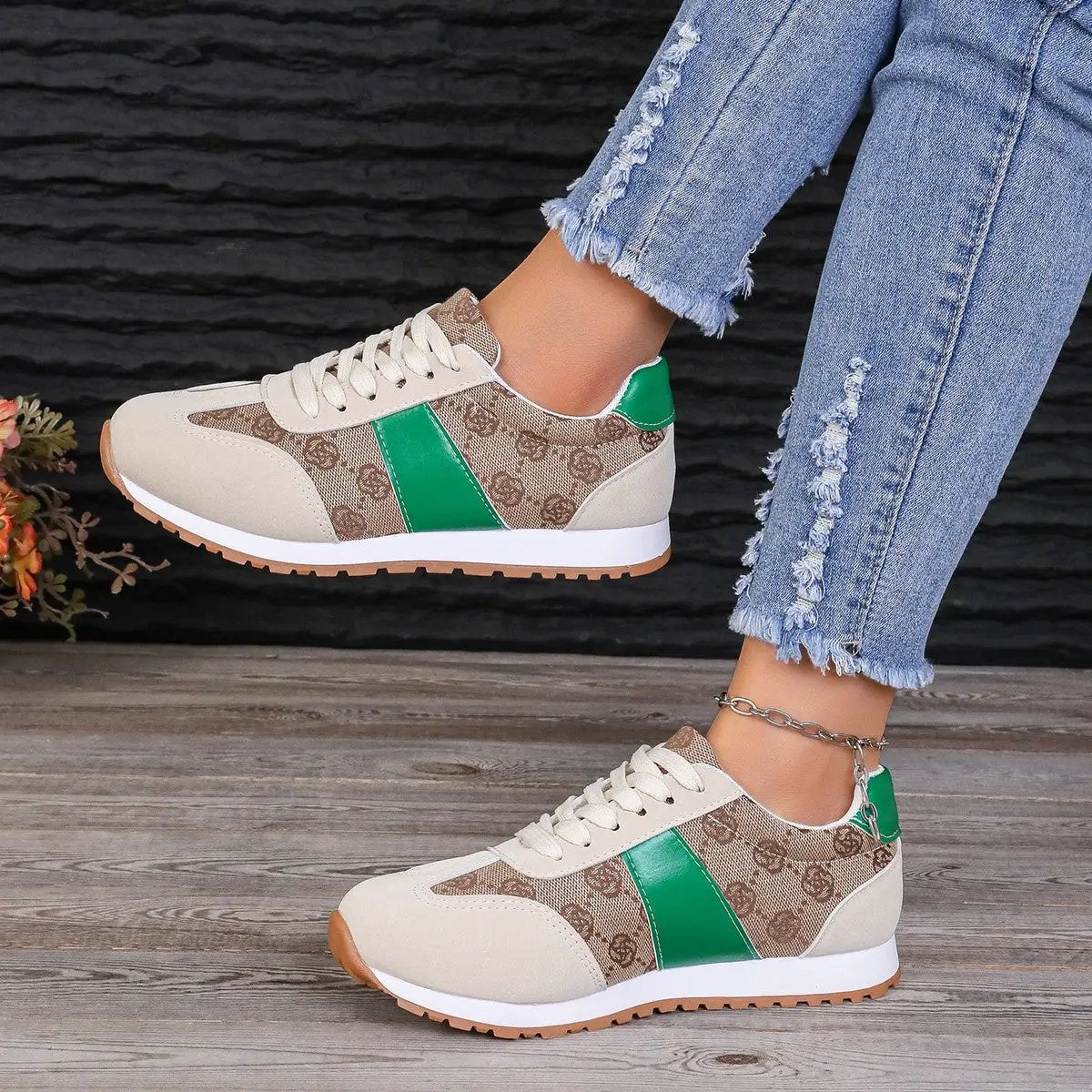 Oversized Women's Casual Flower Lace-up Shoes by Dropshipman