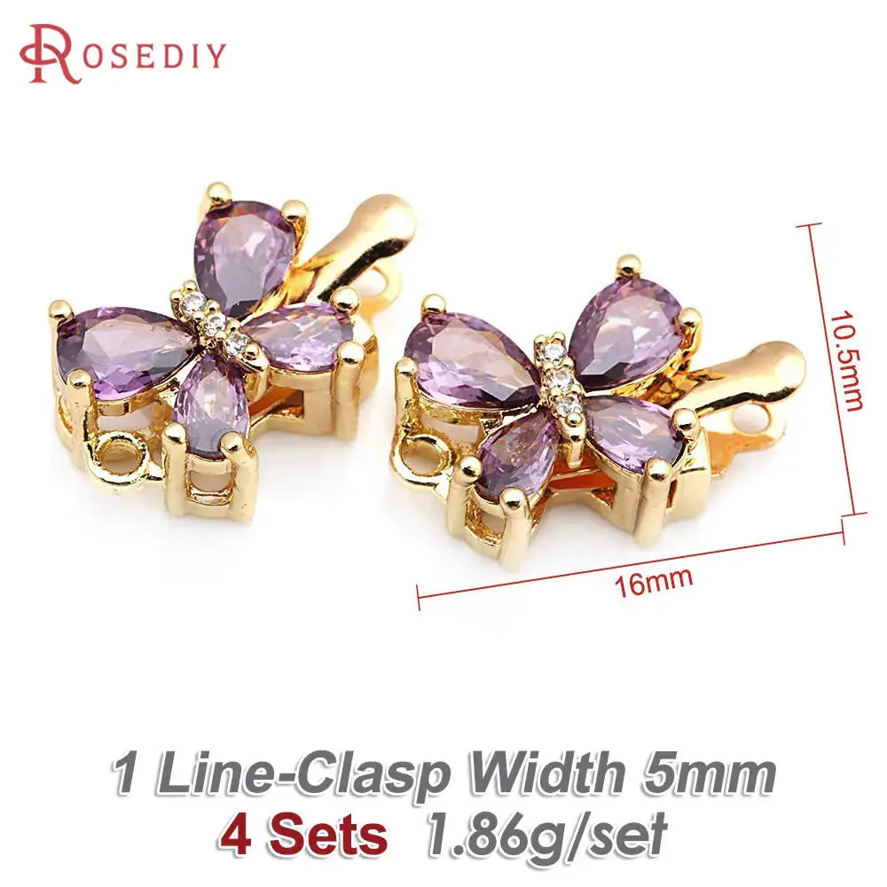 4 Sets 18K Gold Color Brass and Zircon Butterfly 1 Line and 2 Line Necklaces Connect Clasps Diy Jewelry Making Accessories by All Mart Bristol Ltd