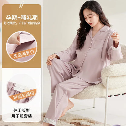Maternity Women Pajamas Set Pregnant Pure Cotton Breastfeeding Loungewear Sweet Long Sleeve Trousers Cardigan 2 Piece Set Pjs by All Mart Bristol Ltd