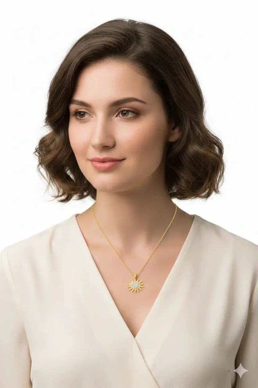 925 Sterling Silver Sun Necklace with White Stone – Elegant Celestial Pendant – Minimal Silver Gift for Her by All Mart Bristol Ltd