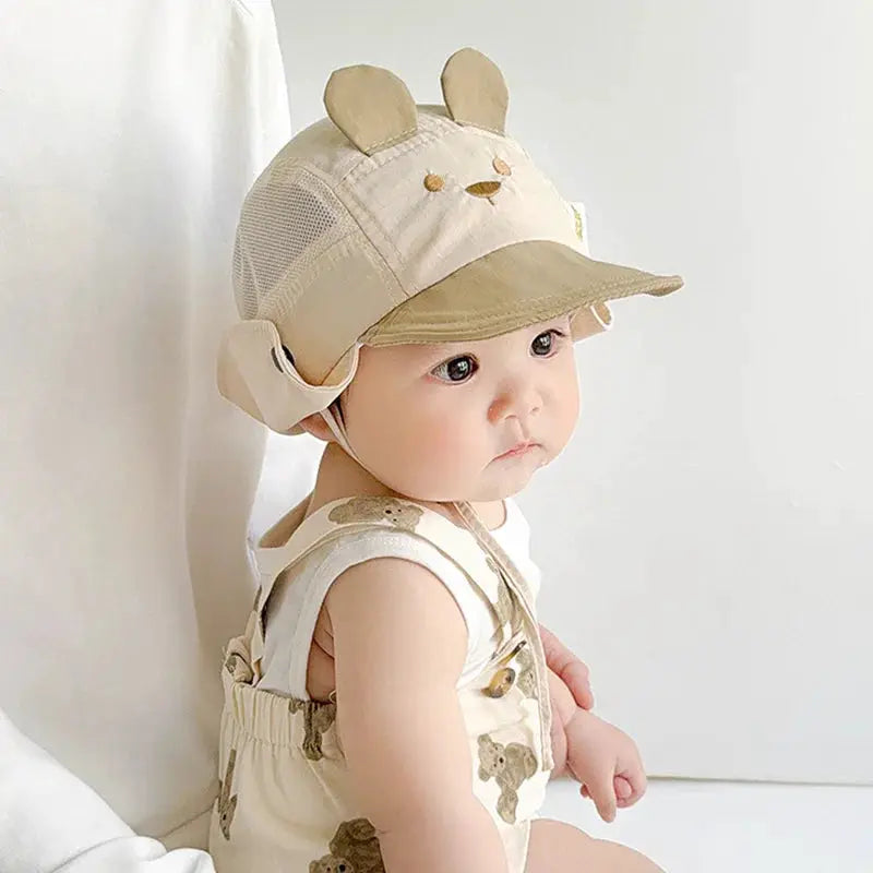 Boys Girls Neck Protection Kids Panama Hat Breathable Summer Baby Hat Cartoon Bear Ear Embroidery Quick Dry Fisherman Hats by All Mart Bristol Ltd
