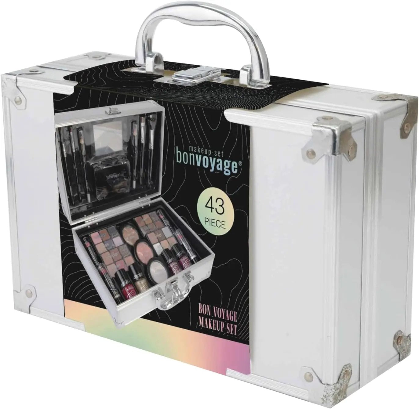 Ultimate Makeup Kit - All-in-One Portable Set with Lipsticks, Eyeshadows, Blush, Nail Polish, Mirror & Brushes in Stylish Metal Train Case by All Mart Bristol Ltd