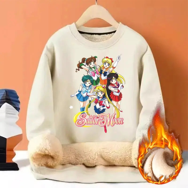 Sailor Moon Woman Thick Sweatshirt Lamb Wool Round Neck Hoodid Girl Cute Long Sleeves Fashion Sportswear Winter Warm Cartoon Top by All Mart Bristol Ltd