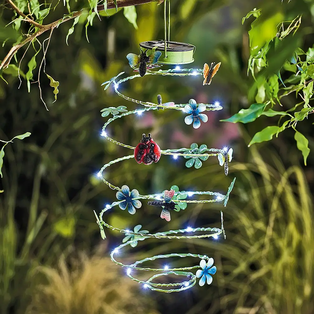 Hanging Solar Spiral Light with Butterflies by Avilo