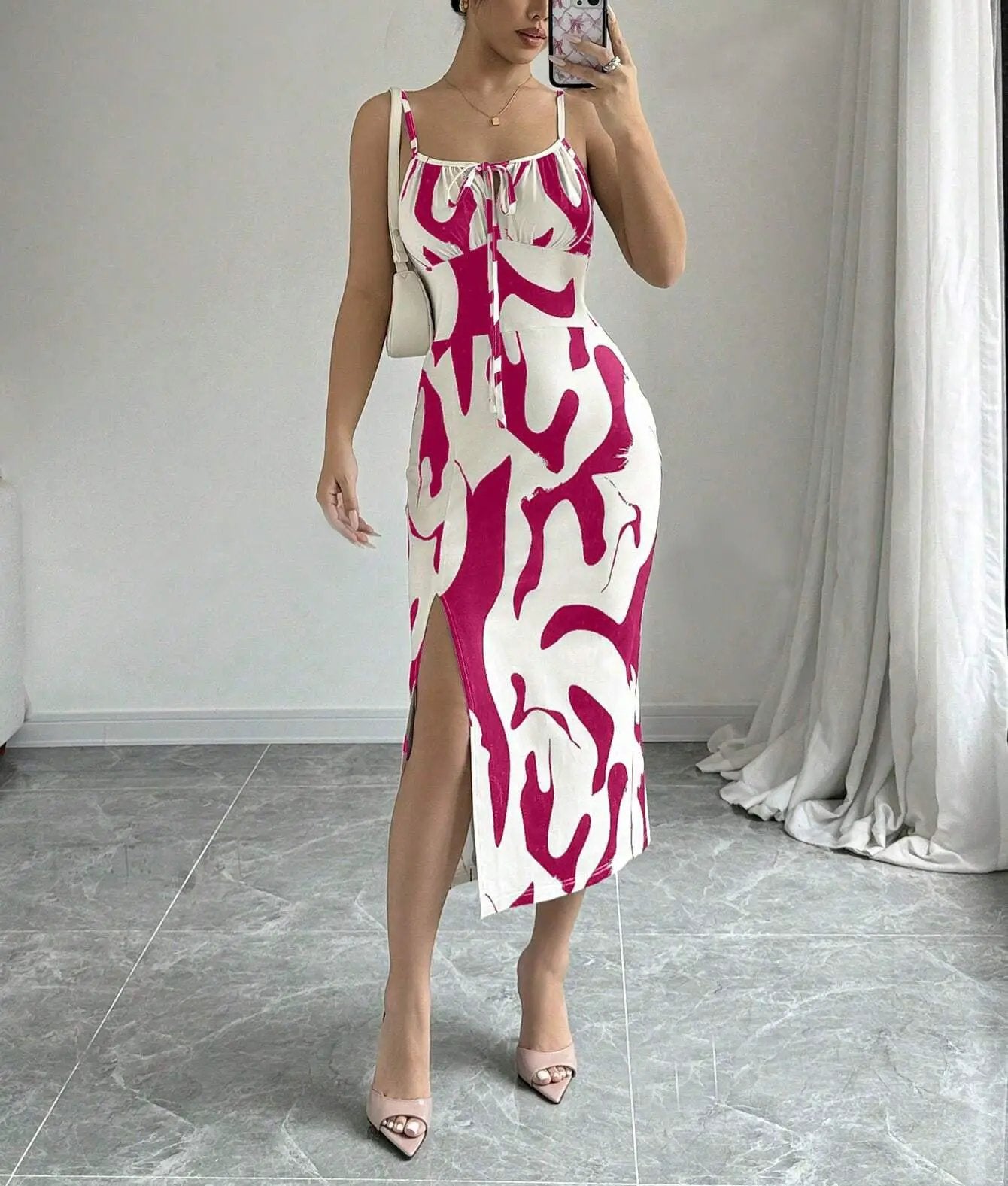 Summer Printed Suspender Split Dress Fashion Slim Lace-up Long Dresses For Women Clothing by Dropshipman