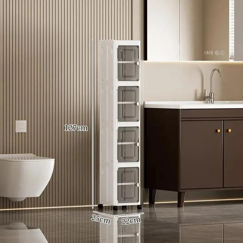 Narrow Gap Storage Organizer Foldable Cabinet Magnetic Sealed Door Universal Wheels Dustproof Moistureproof for Bathroom Kitchen by All Mart Bristol Ltd