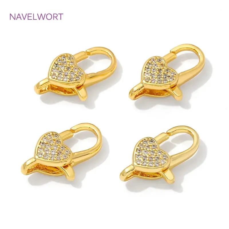 18K Gold Plated Inlaid Zircon Heart Lobster Clasps,Connectors For Jewelry,Clasp For Bracelet,DIY Jewelry Making Accessories by All Mart Bristol Ltd