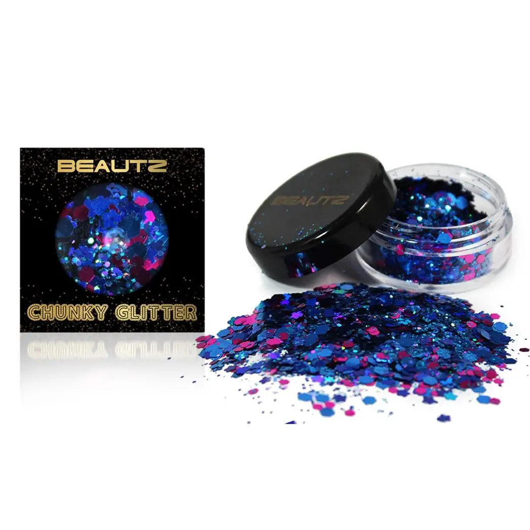 Beautz Chunky Glitter Available in 5 Varieties 10ml pot with 5g of Cosmetic Glit[Mermaid] by Beautz