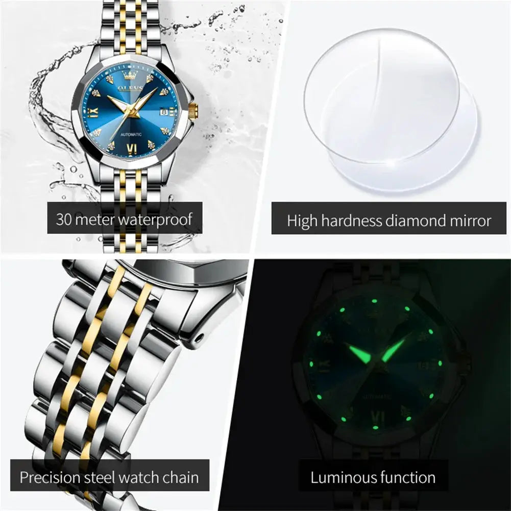 OLEVS Women's Watches Trend Elegant Sparkling Shining Diamond Scale Original Automatic Mechanical Wristwatch for Lady Waterproof by All Mart Bristol Ltd