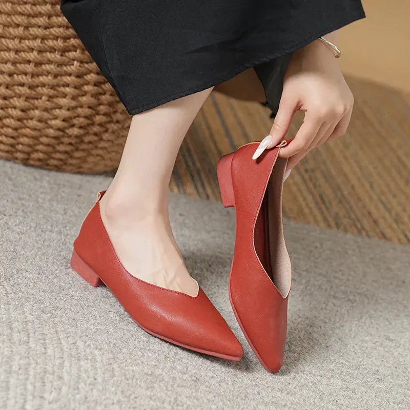 Spring and Autumn Fashion New Square Head Soft Leather Work Shoes Women's Shoes High Heels Thick Heels Shoes Women by All Mart Bristol Ltd