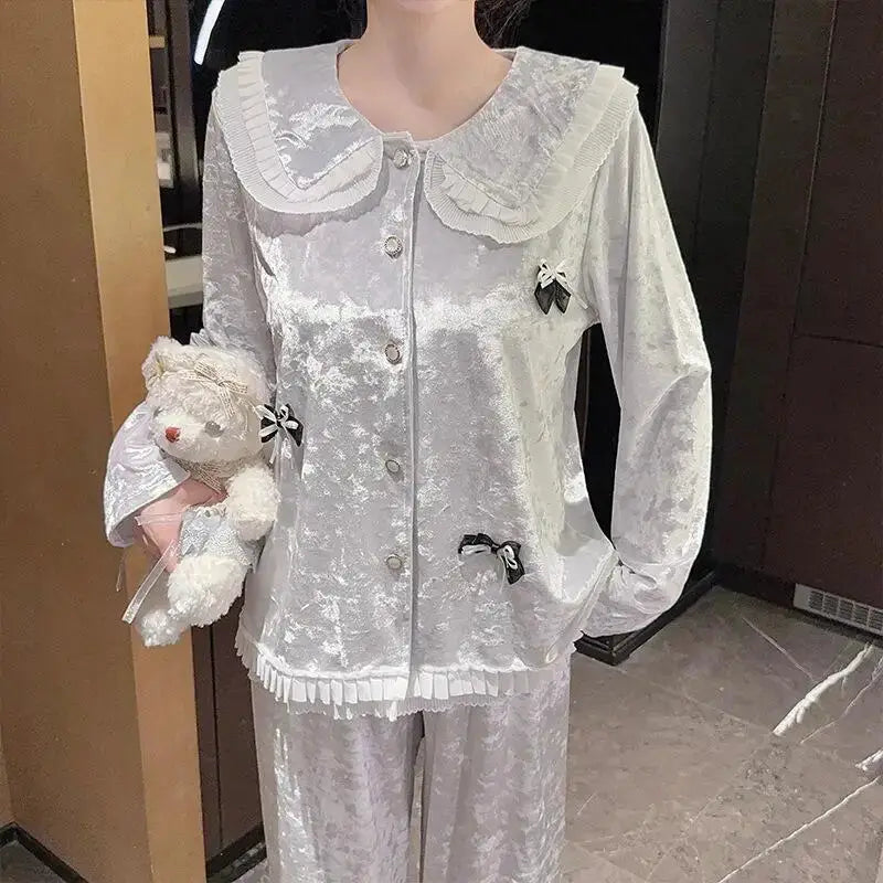 Hot New Women's Skin Friendly Comfortable Pajamas 2025 Cute Doll Collar Autumn Winter Luxury Fashion Home Furnishing Set Gift by All Mart Bristol Ltd