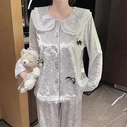 Hot New Women's Skin Friendly Comfortable Pajamas 2025 Cute Doll Collar Autumn Winter Luxury Fashion Home Furnishing Set Gift by All Mart Bristol Ltd