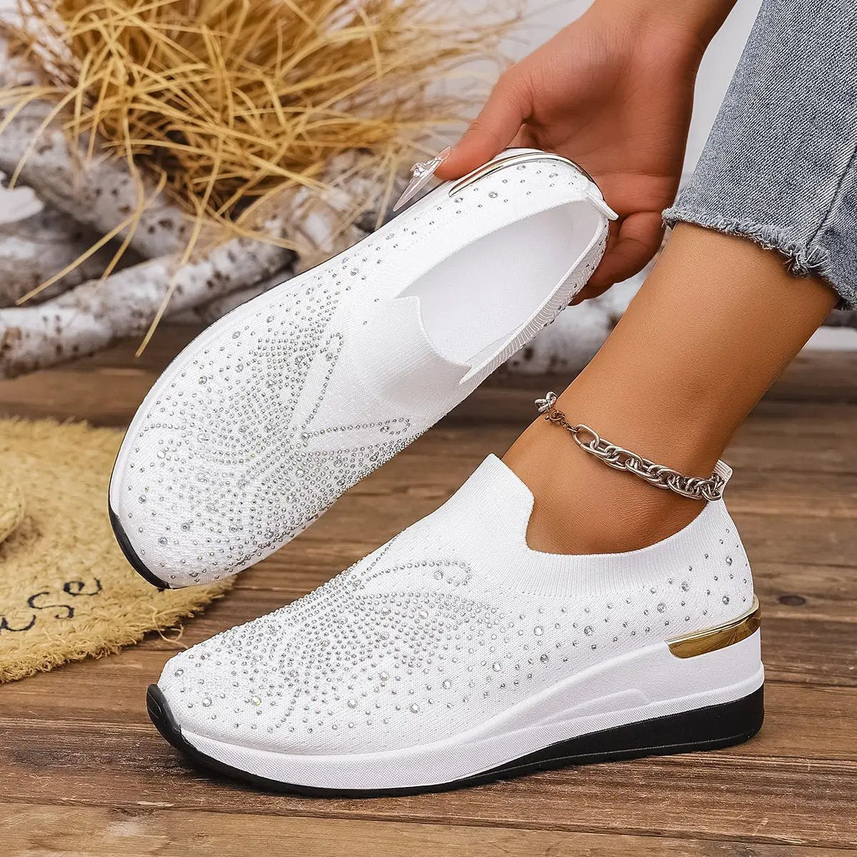 Pumps Women's Summer Wedge Round Toe Rhinestone Slip-on Women's Pumps Pumps by Dropshipman