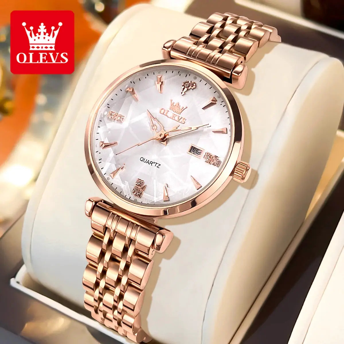 OLEVS brand beautiful women's watches Prism mirror waterproof fashion quartz watch for rose genuine date ladies wristwatch by All Mart Bristol Ltd