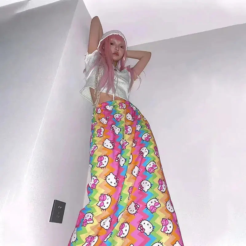 Pajama Pants Anime Kt Cat Rainbow Dopamine Trousers Skirt Cartoon Cute Loose Casual Trousers Cartoon Girl Gift Hello Kitty Loose by All Mart Bristol Ltd