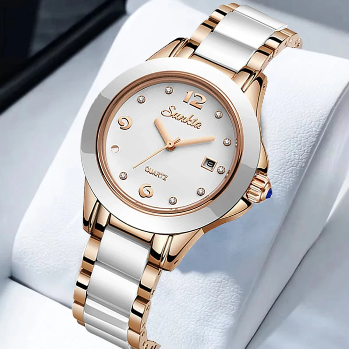 Sunkta Fashion Casual Quartz Woman Watch Elegant Luxury Ceramics Diamond Calendar Waterproof Ladies Women's Watches Montre Femme by All Mart Bristol Ltd