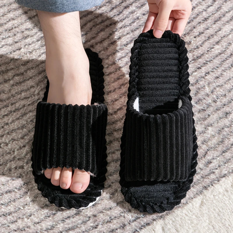 Open-Toe Breathable House Slippers for Women, Non-Slip Indoor Flat Comfort Striped/Solid Bathroom Slides for Hardwood Floors by All Mart Bristol Ltd