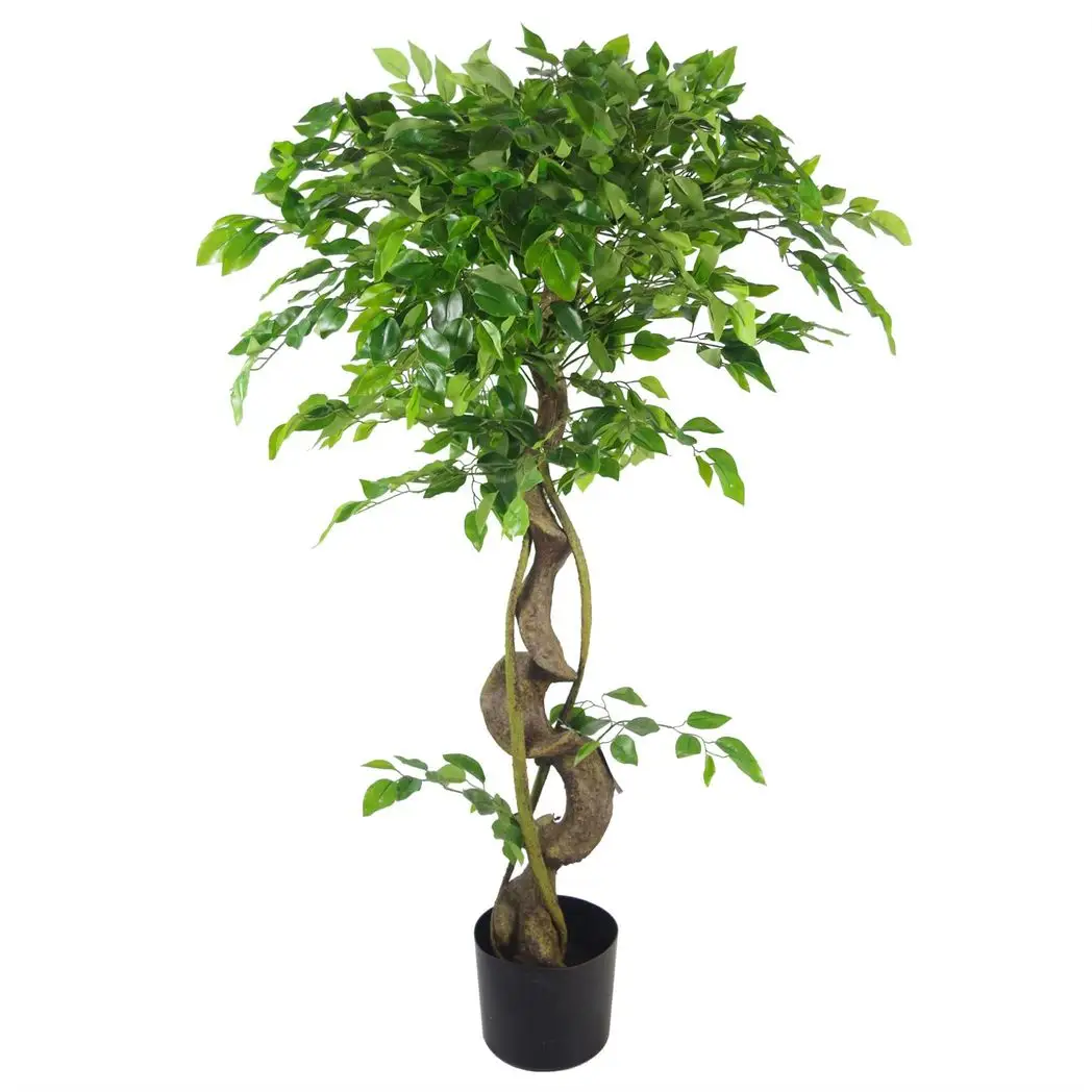 120cm Twisted Trunk Artificial Japanese Fruticosa Style Ficus Tree Gold Planter by Leaf