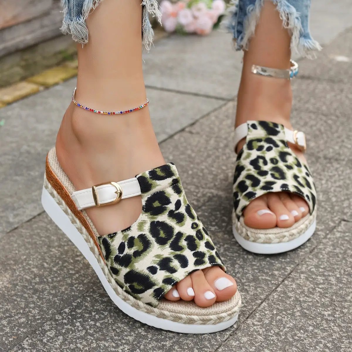 Spring New Wedge Platform Leopard Print Sandals by Dropshipman