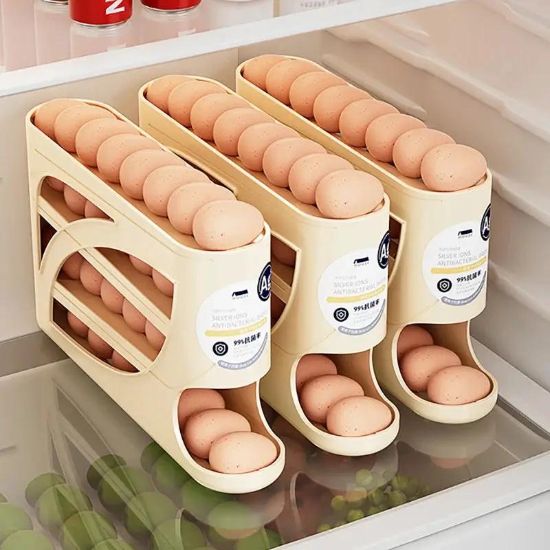 4-Tier Automatic Rolling Egg Rack Refrigerator Egg Storage Container Kitchen Fridge Egg Dispenser Refrigerator Organiser by All Mart Bristol Ltd